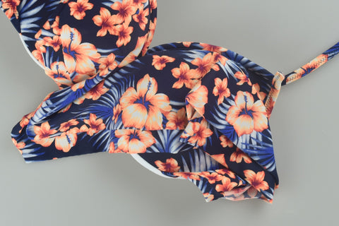PINK Swim Suit Azul de Flores Mediana