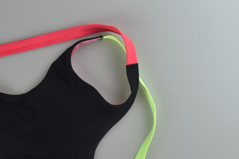PINK Swim Suit Negro Tirante Naranja y Verde Chico