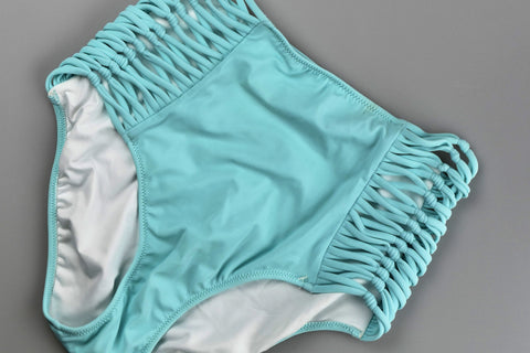 PINK High-Waist Rayas Turquesa Listones Cruzado a Los Lados Mediana